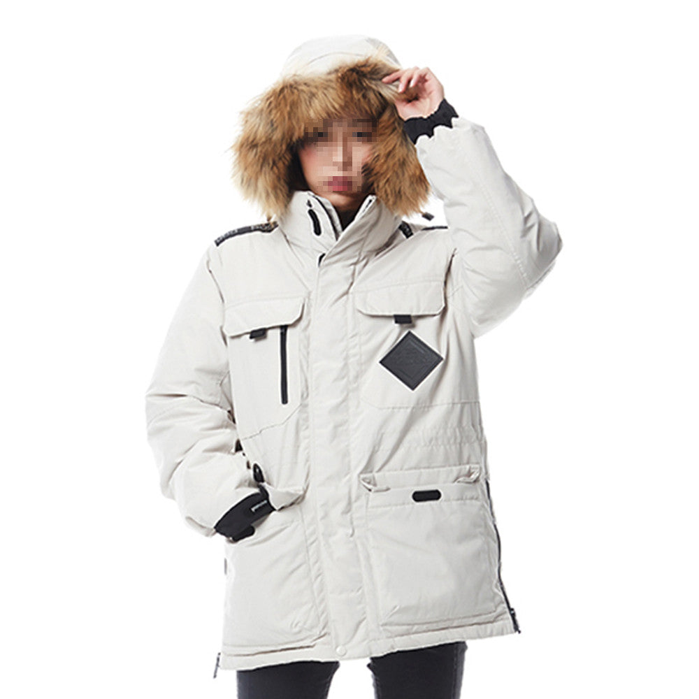 Winter Couple Design Loose Middle Long Thick Down Coat    beige   XS - Mega Save Wholesale & Retail - 2