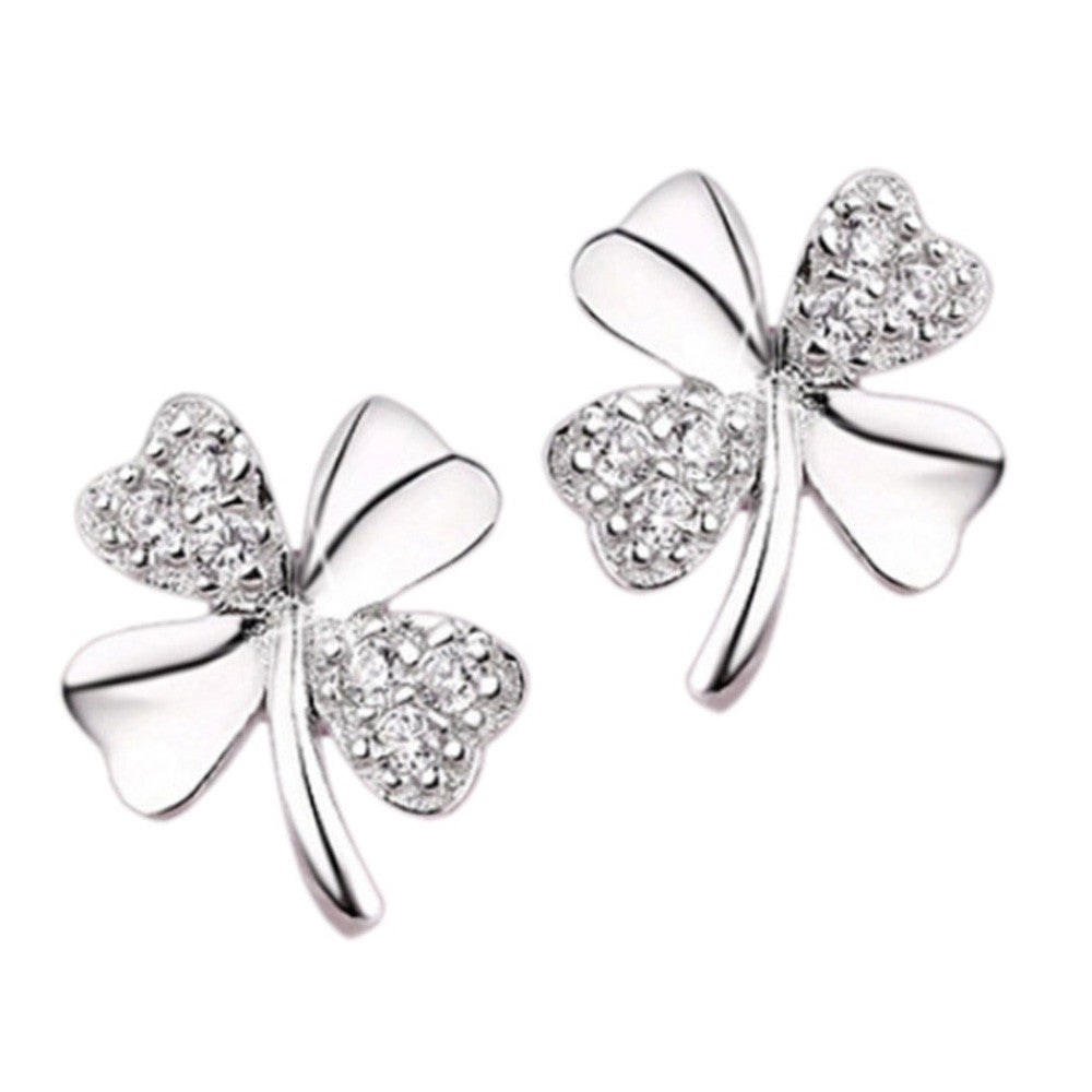S925 Pure Silver Lucky Clover Love Ear Studs - Mega Save Wholesale & Retail - 1