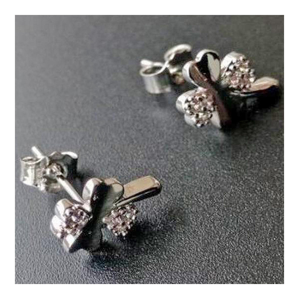 S925 Pure Silver Lucky Clover Love Ear Studs - Mega Save Wholesale & Retail - 2