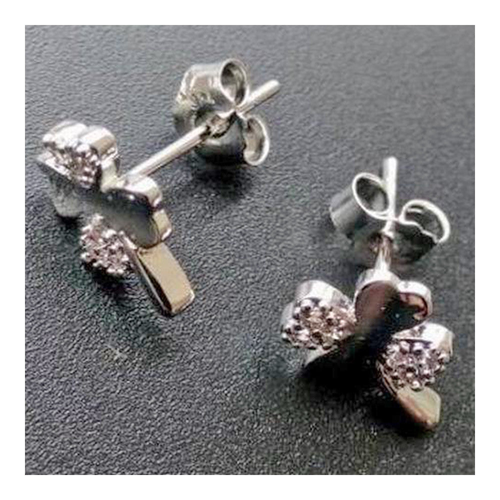 S925 Pure Silver Lucky Clover Love Ear Studs - Mega Save Wholesale & Retail - 3