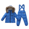 Child Thick Down Coat Racoon Fur Collar Warm Trousers   dark blue   S - Mega Save Wholesale & Retail - 1