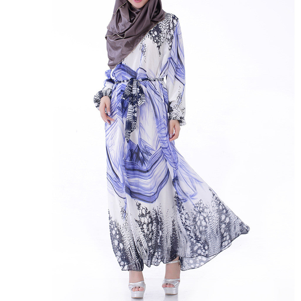 Muslim Robe Plus Size Long Sleeve Dress Summer  cyan - Mega Save Wholesale & Retail - 1