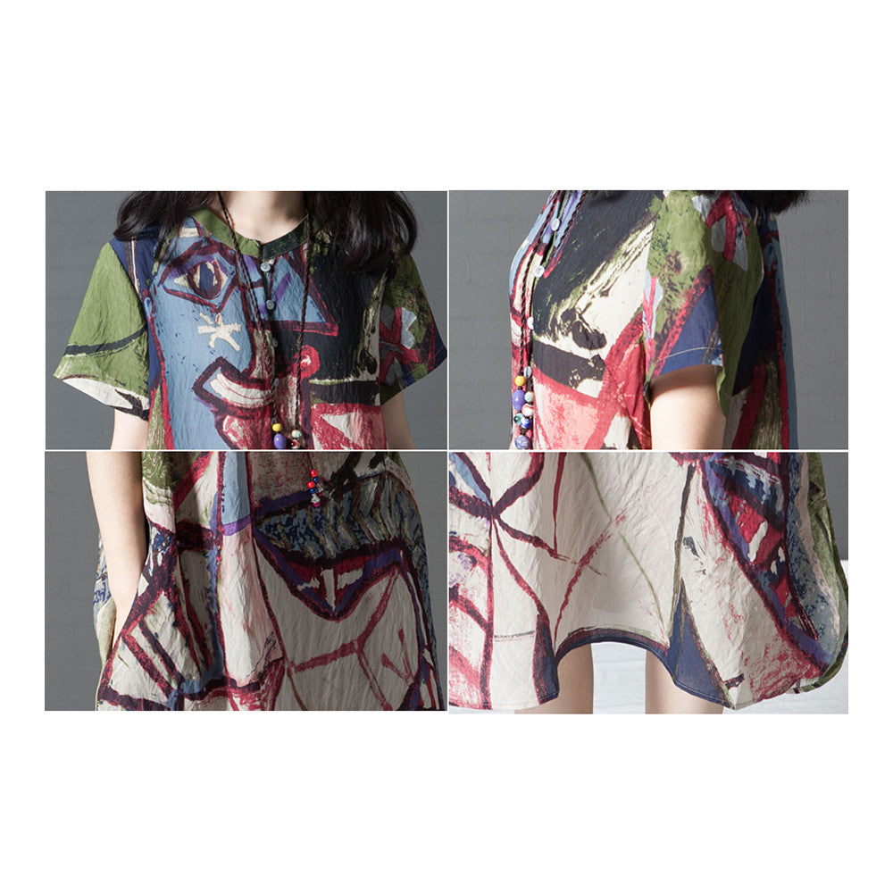 Loose Plus Size Middle Long Cotton&Flax Dress   green  M - Mega Save Wholesale & Retail - 5