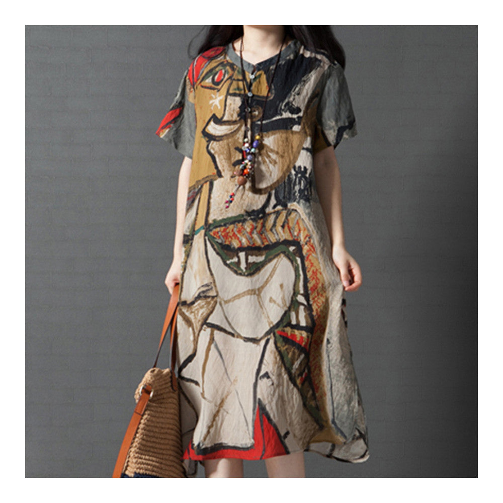 Loose Plus Size Middle Long Cotton&Flax Dress   grey   M - Mega Save Wholesale & Retail - 2