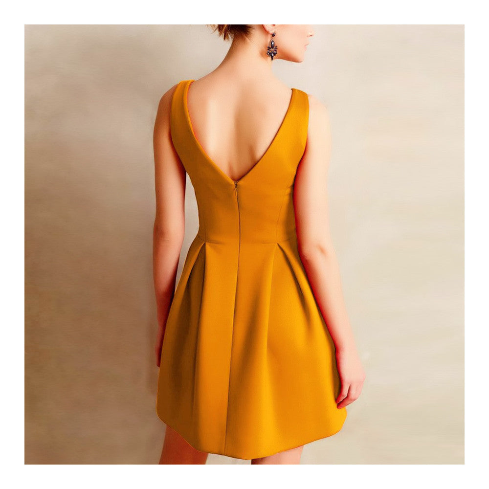 Solid Color Boob Tube Top A-line Skirt Sexy Backless Dress yellow S Solid Color Boob Tube Top A-line Skirt Sexy Backless Dress yellow S