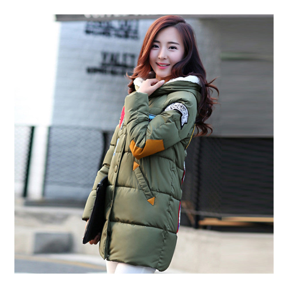 Woman Down Coat Thick Middle Long Cotton Coat   dark green   M - Mega Save Wholesale & Retail - 2
