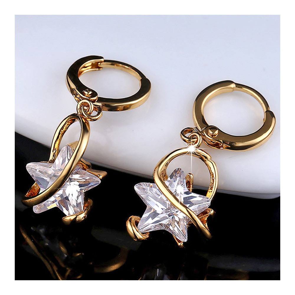 Earrings Five-pointed Star Big Zircon   gold plated white zircon - Mega Save Wholesale & Retail - 2
