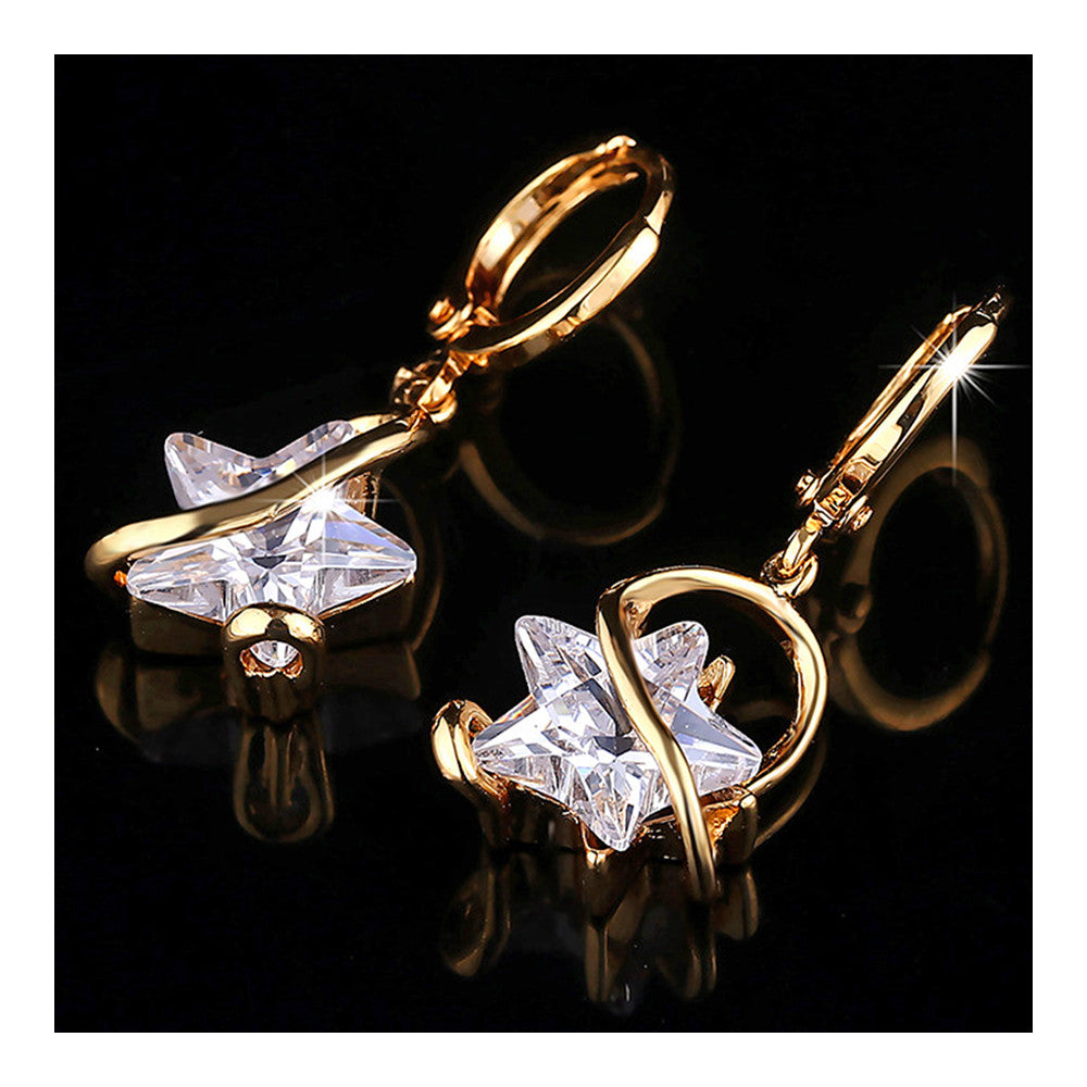 Earrings Five-pointed Star Big Zircon   gold plated white zircon - Mega Save Wholesale & Retail - 3