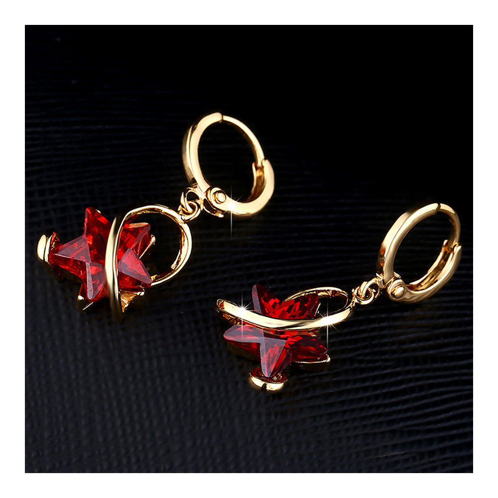 Earrings Five-pointed Star Big Zircon    gold plated red zircon - Mega Save Wholesale & Retail - 2