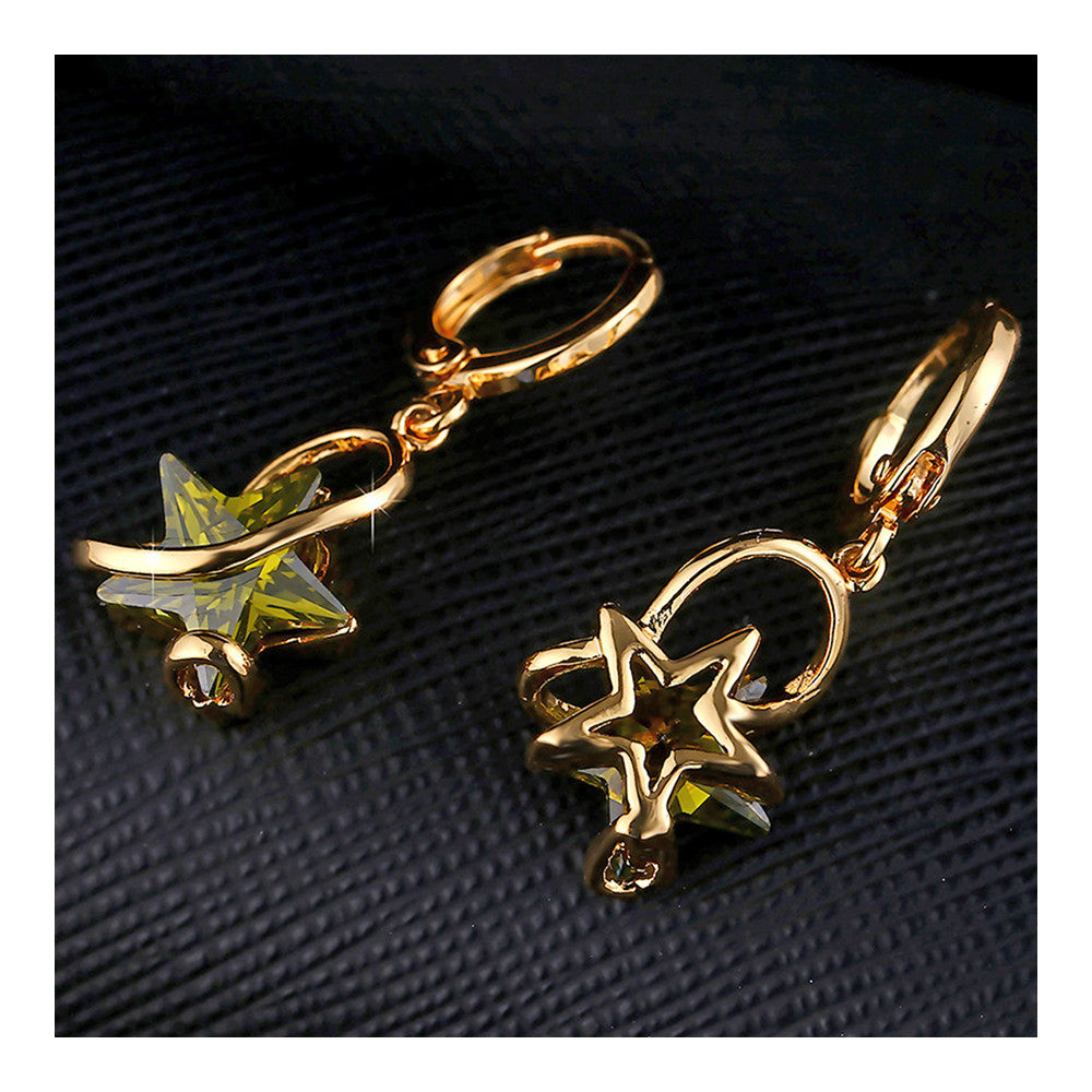 Earrings Five-pointed Star Big Zircon   gold plated green zircon - Mega Save Wholesale & Retail - 3