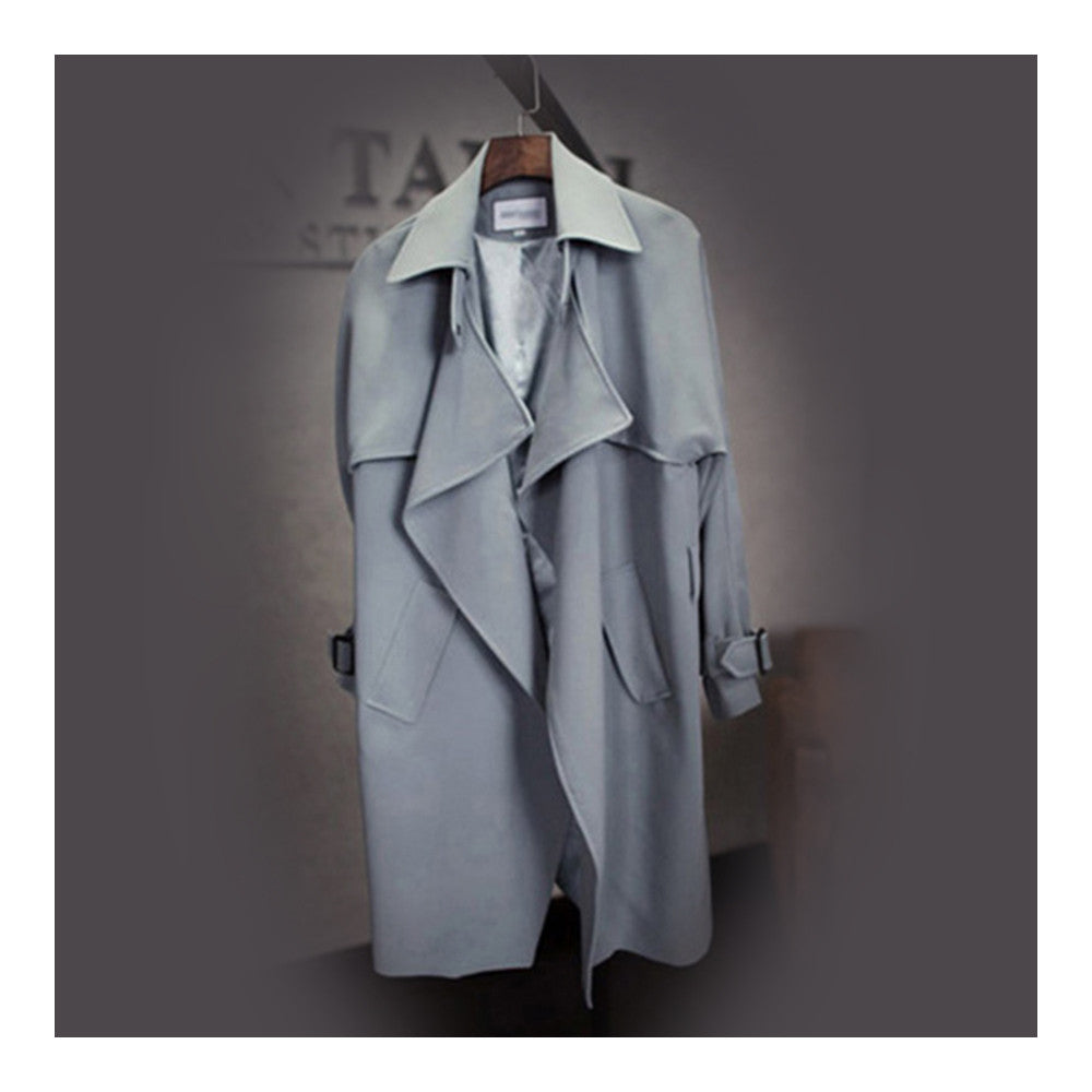 Wind Coat Long Sleeve Slim Middle Long Woman Attire   grey blue   S - Mega Save Wholesale & Retail - 1