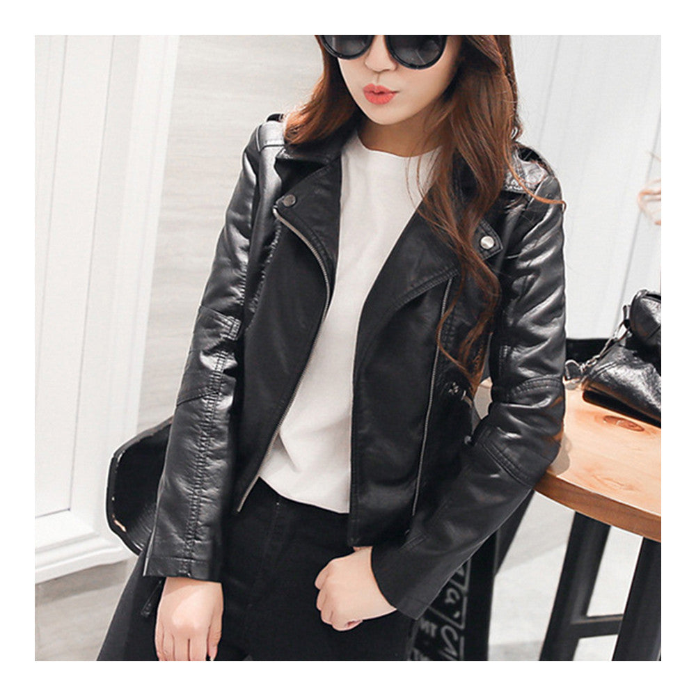 PU Faux Leather Biker Coat Woman Slim Fashionable    S - Mega Save Wholesale & Retail - 2