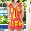 Back Hollow Siamesed Student Peplum Hotspring Swimwear Swimsuit  watermelon red - Mega Save Wholesale & Retail - 1
