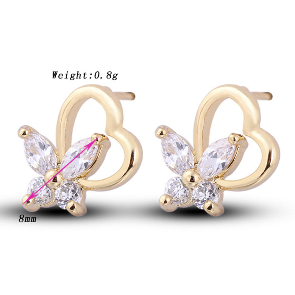Heart Flower in Blossom Colorful Zircon Ear Studs 18K Gold Galvanized    white - Mega Save Wholesale & Retail - 4