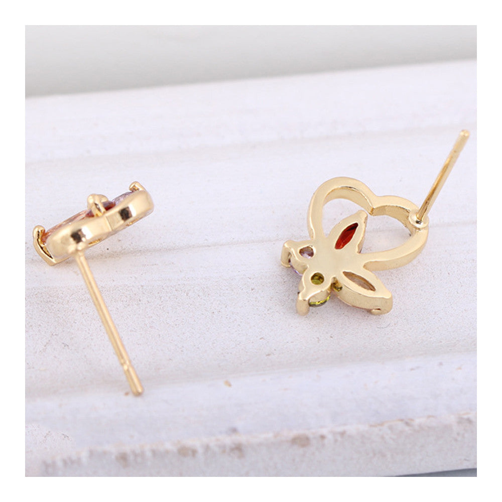 Heart Flower in Blossom Colorful Zircon Ear Studs 18K Gold Galvanized    white - Mega Save Wholesale & Retail - 3