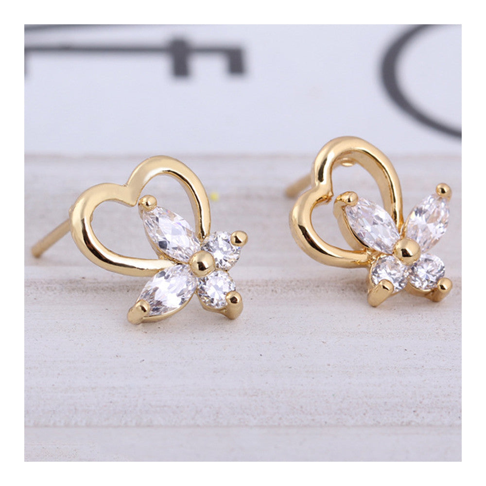 Heart Flower in Blossom Colorful Zircon Ear Studs 18K Gold Galvanized    white - Mega Save Wholesale & Retail - 2