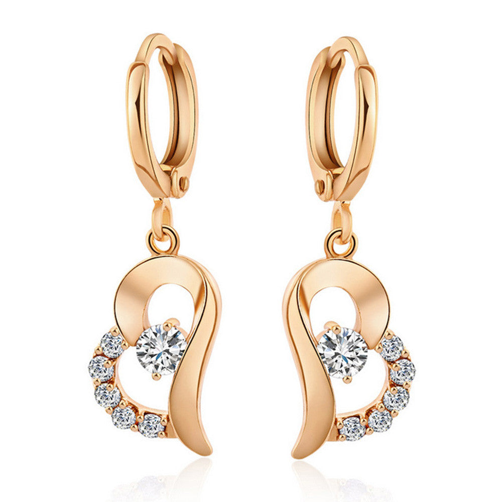 Love Heart Zircon Earrings    gold plated white zircon - Mega Save Wholesale & Retail - 1
