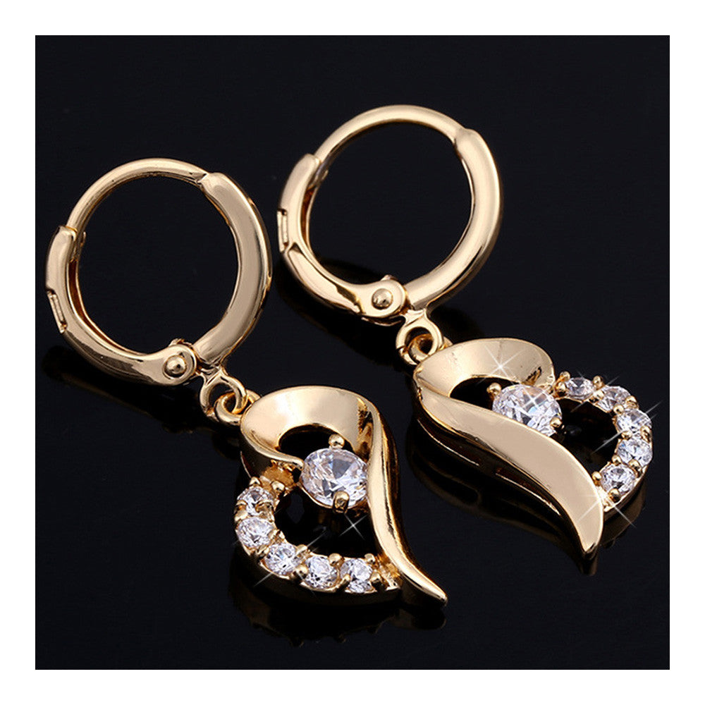 Love Heart Zircon Earrings    gold plated white zircon - Mega Save Wholesale & Retail - 2