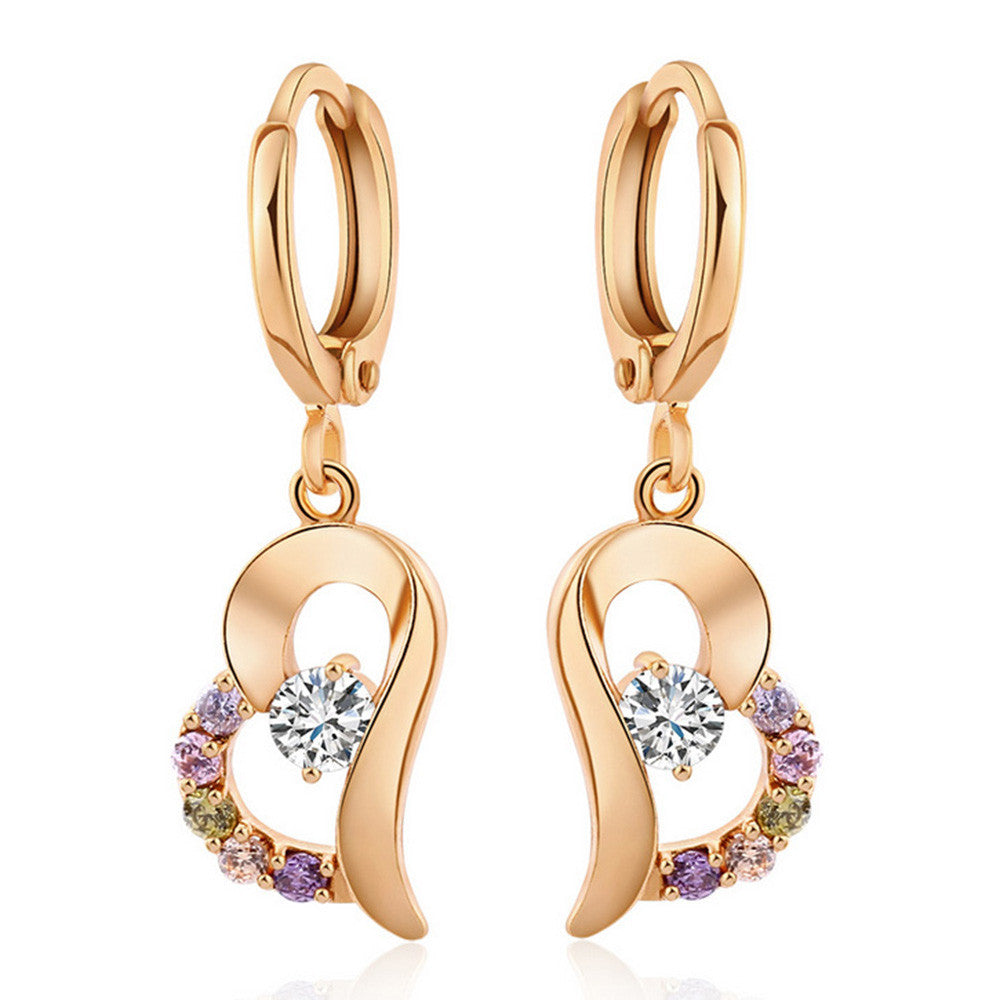Love Heart Zircon Earrings    gold plated colorful zircon - Mega Save Wholesale & Retail - 1