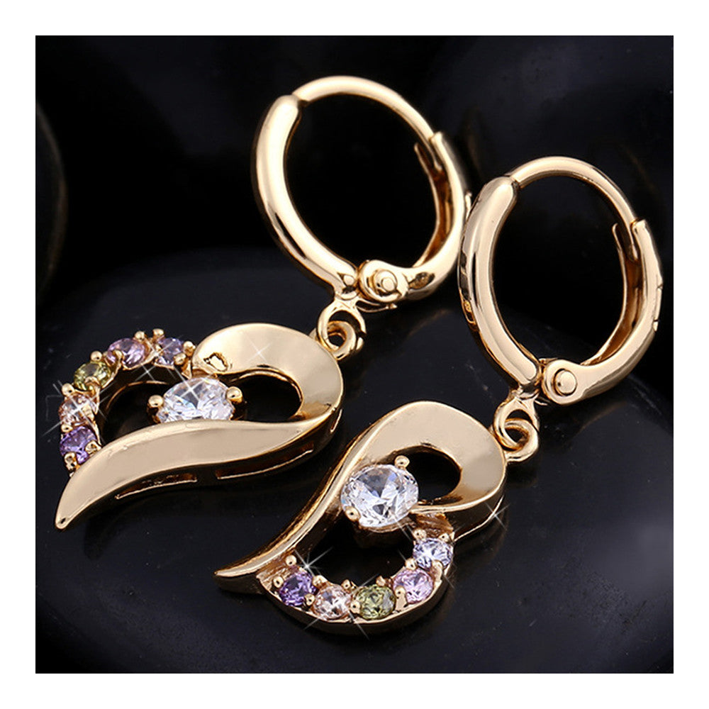 Love Heart Zircon Earrings    gold plated colorful zircon - Mega Save Wholesale & Retail - 2