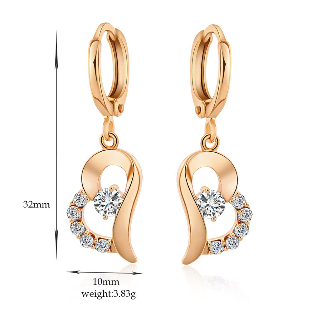 Love Heart Zircon Earrings    gold plated white zircon - Mega Save Wholesale & Retail - 4