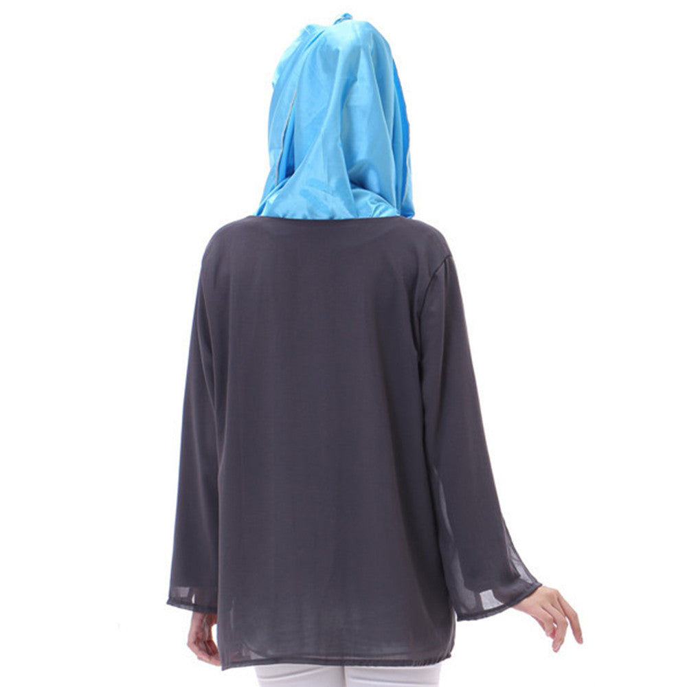 Chiffon Muslim Top Wear Fake 2pcs Suit Slit Shirt  grey - Mega Save Wholesale & Retail - 3