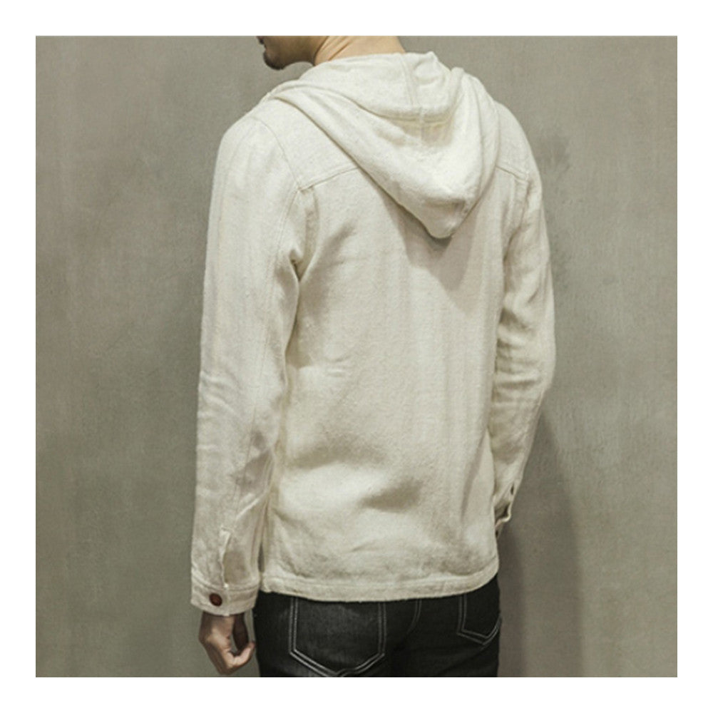 Flax Solid Color Coat Hoodied Jacket Man  S - Mega Save Wholesale & Retail - 2