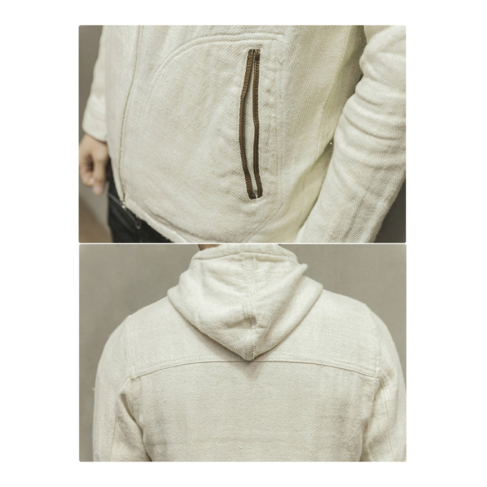 Flax Solid Color Coat Hoodied Jacket Man  S - Mega Save Wholesale & Retail - 4