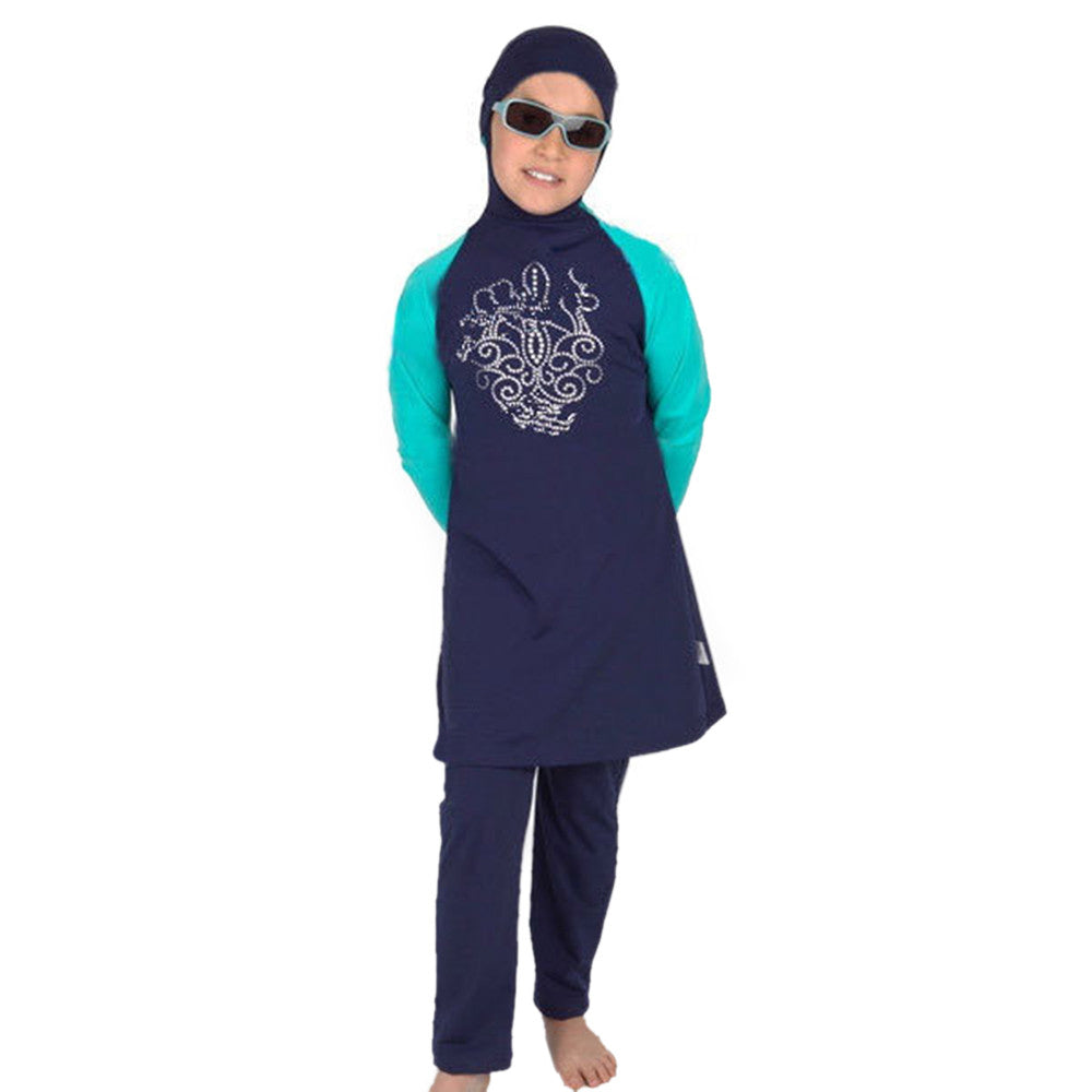 Muslim Swimwear Swimsuit Burqini Child   blue   S - Mega Save Wholesale & Retail - 1