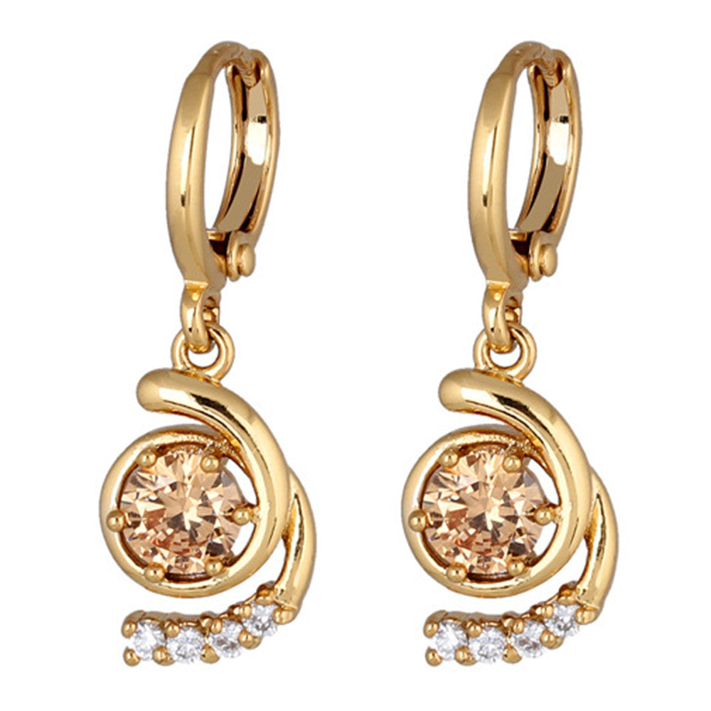 18K Gold Galvanized Zircon Earrings   champagne - Mega Save Wholesale & Retail - 1