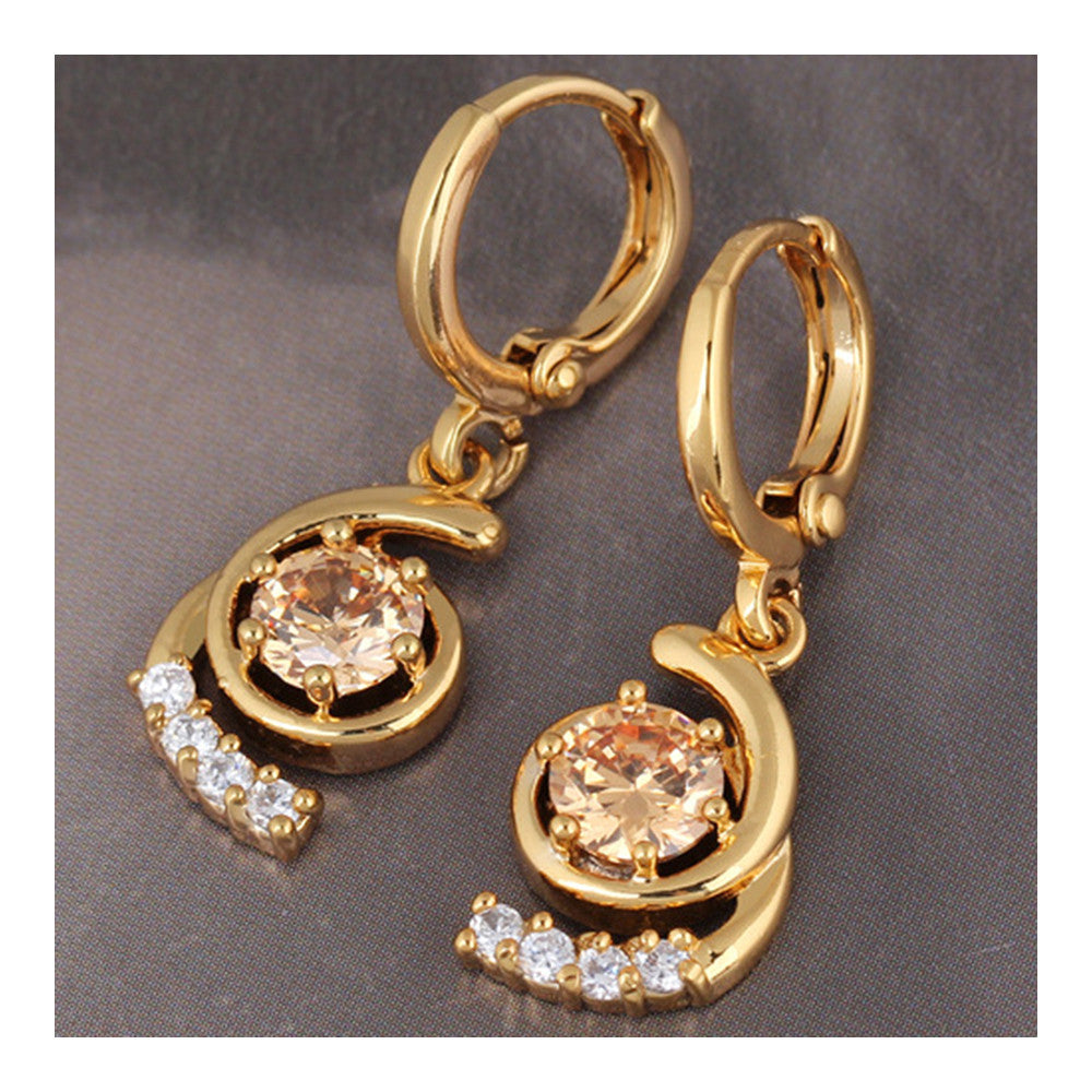 18K Gold Galvanized Zircon Earrings   champagne - Mega Save Wholesale & Retail - 2