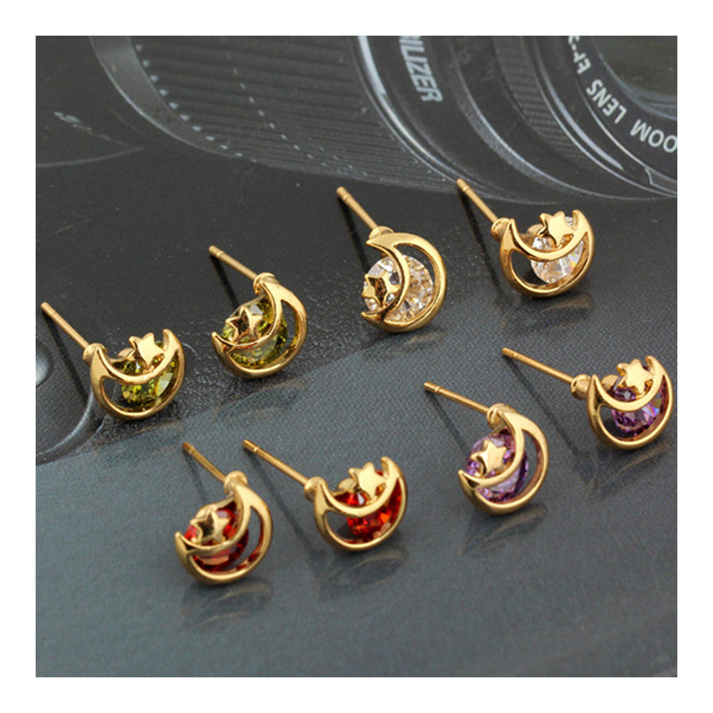 Moon Star Zircon Ear Studs    purple - Mega Save Wholesale & Retail - 4