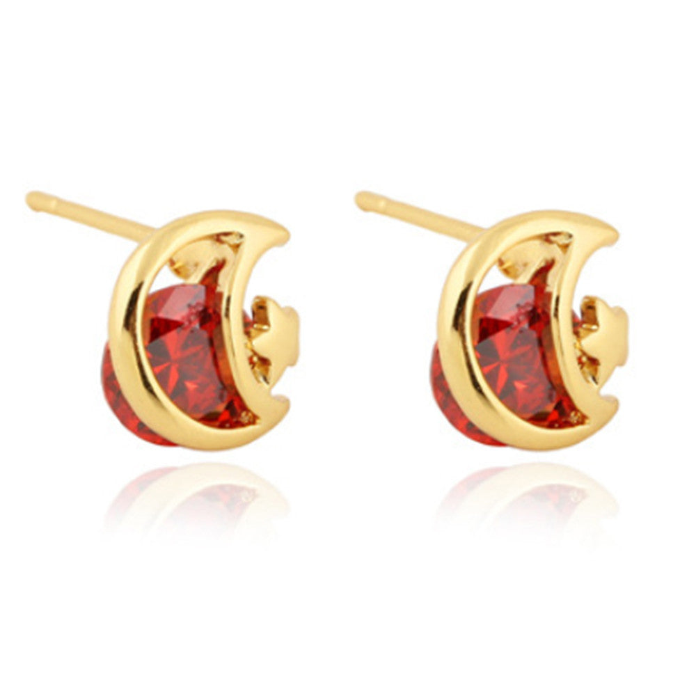 Moon Star Zircon Ear Studs    red - Mega Save Wholesale & Retail - 1