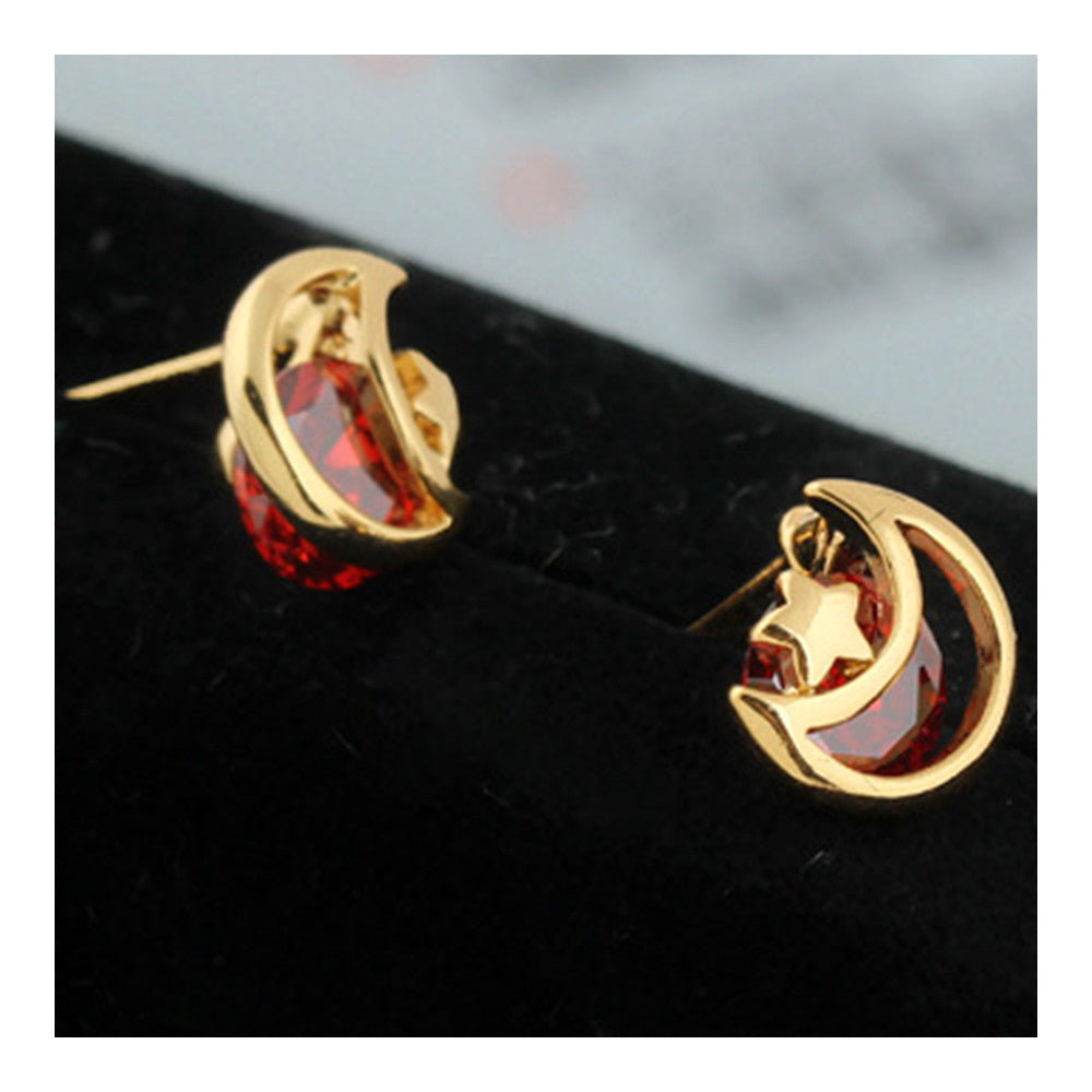 Moon Star Zircon Ear Studs    red - Mega Save Wholesale & Retail - 2