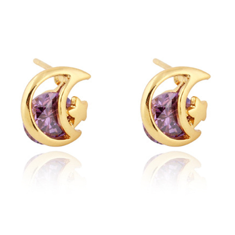 Moon Star Zircon Ear Studs    purple - Mega Save Wholesale & Retail - 1