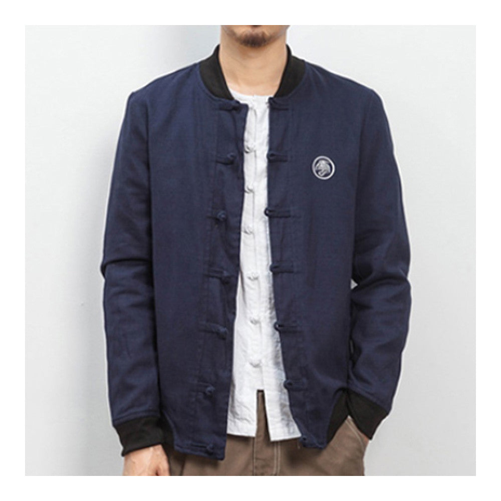 Embroidery Plate Button Baseball Coat Jacket  navy   M - Mega Save Wholesale & Retail - 1
