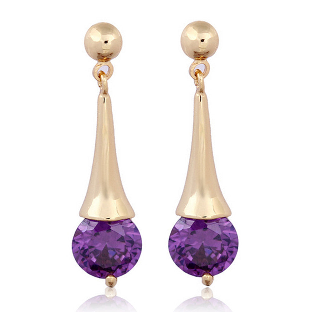 Boutique Zircon Ear Studs    gold plated purple zircon - Mega Save Wholesale & Retail - 1