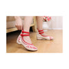 Vintage Bamboo Style Embroidered Old Beijing Red Cloth Shoes for Woman Online with Colorful Ankle Straps - Mega Save Wholesale & Retail - 2