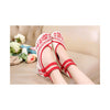 Vintage Bamboo Style Embroidered Old Beijing Red Cloth Shoes for Woman Online with Colorful Ankle Straps - Mega Save Wholesale & Retail - 4