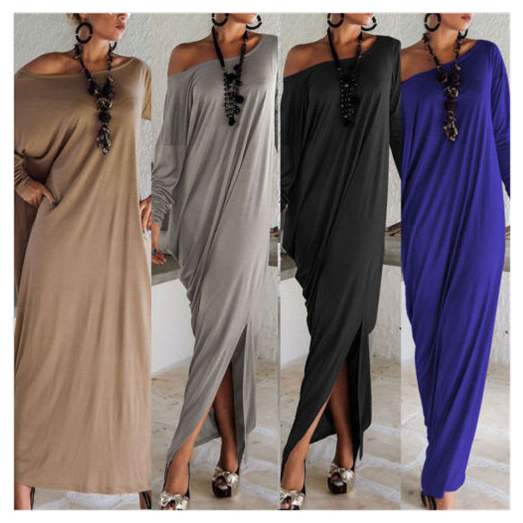 Party Maxi Women Ladies One Soulder Sexy Irregular Split Dress Blue S - Mega Save Wholesale & Retail - 1
