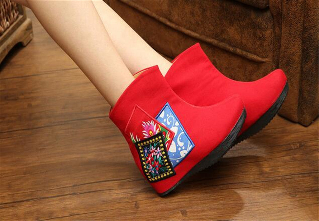 Chinese Embroidered Shoes women's singles boots national wind Elevator shoes Tall Boots Red - Mega Save Wholesale & Retail - 5