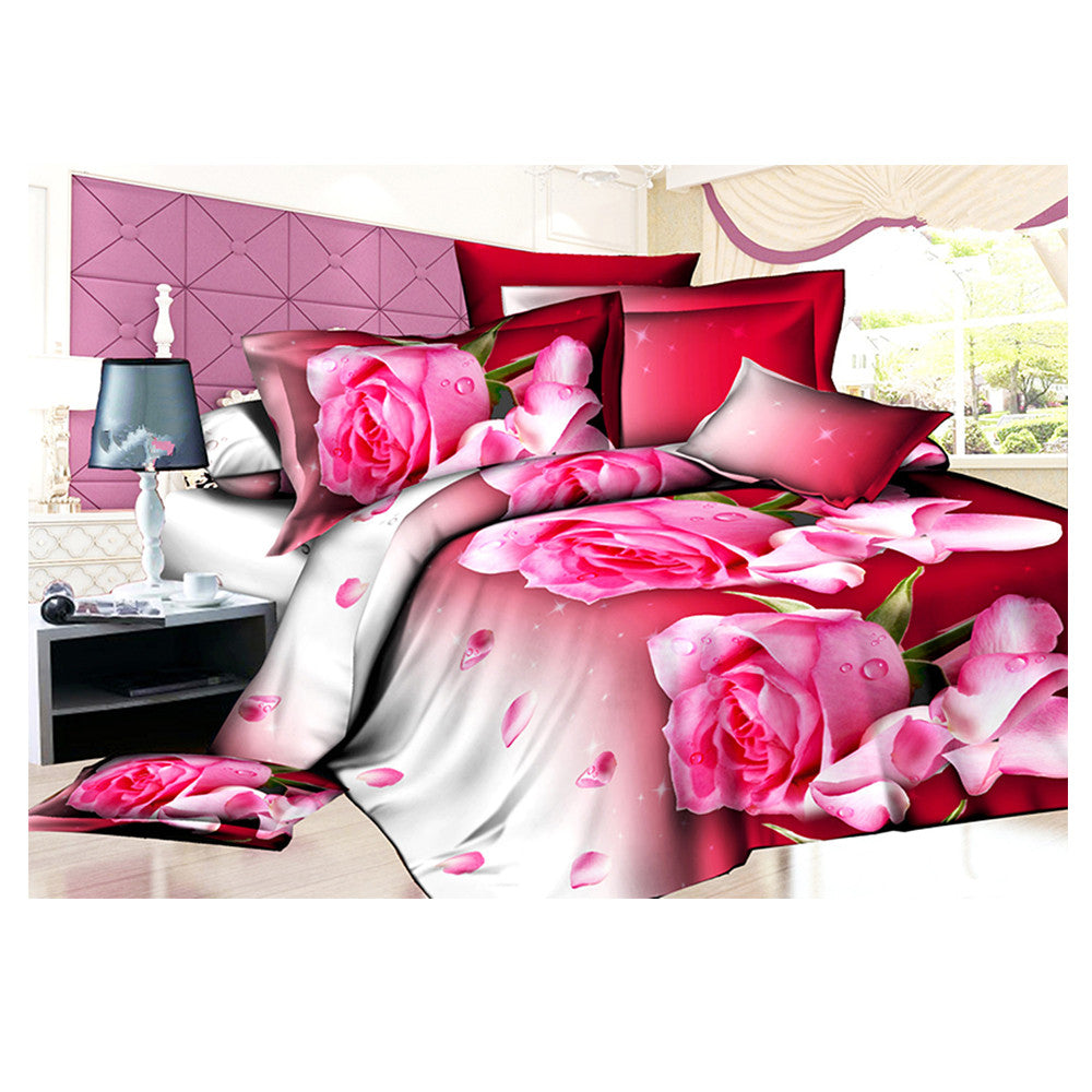 3D Active Printing Bed Quilt Duvet Sheet Cover 4PC Set Upscale Cotton 009 - Mega Save Wholesale & Retail