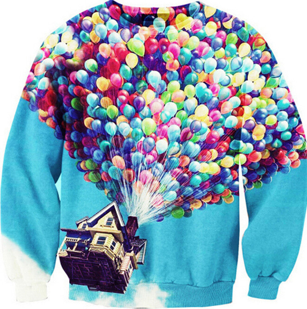 Womens Mens 3D Print Realistic Space Galaxy Animals Hoodie Sweatshirt Top Jumper Ring house flying record - Mega Save Wholesale & Retail