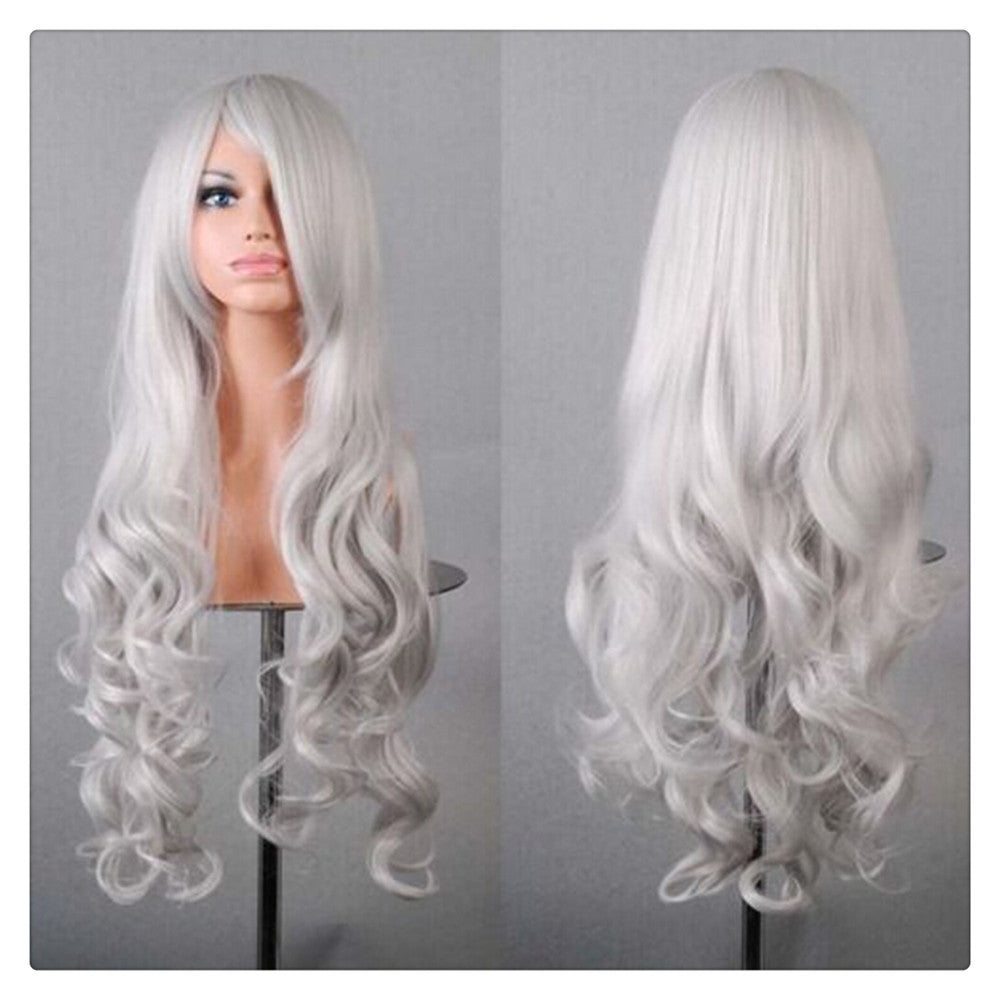 Women New Fashion Women Girl 80cm Wavy Curly Long Hair Full Cosplay Party Sexy Lolita wig  silver grey - Mega Save Wholesale & Retail