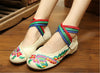 Chinese Embroidered Floral Shoes Women Ballerina Mary Jane Flat Ballet Cotton Loafer White - Mega Save Wholesale & Retail - 2