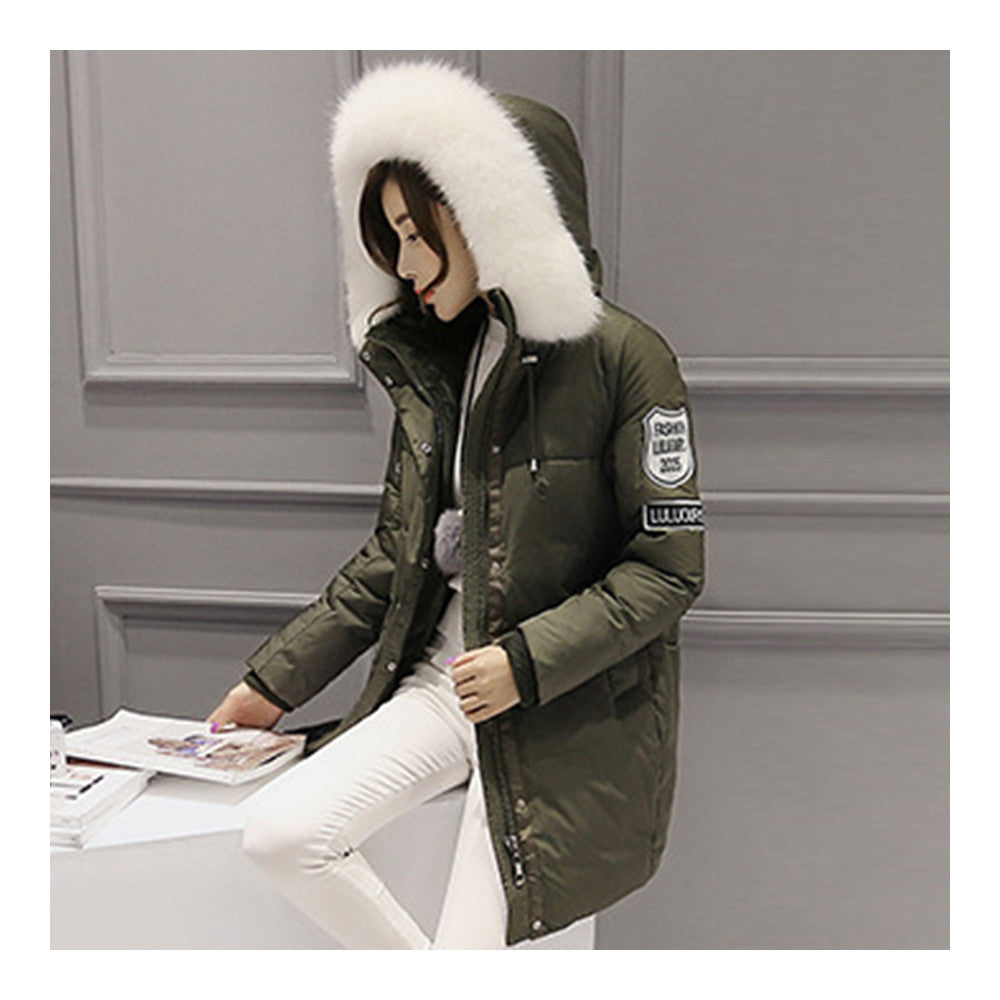 Winter Down Coat Woman Middle Long Loose Thick   army green   S - Mega Save Wholesale & Retail - 2