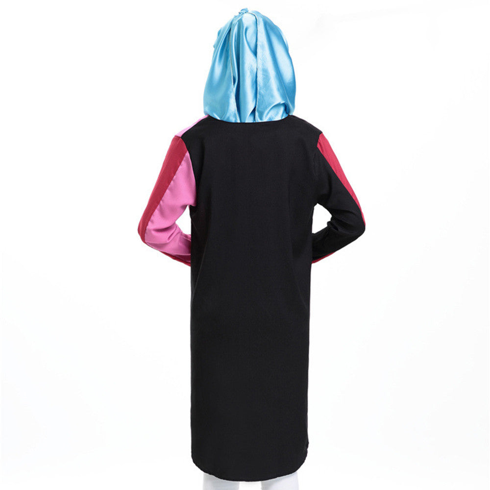 Flax Short Muslim Long Dress Long Sleeve Splicing   rose red - Mega Save Wholesale & Retail - 3