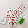 Infant Baby Boy Easter Bunny Outfit Long Sleeve Cartoon Carrot Print Romper Jumpsuit Pants Rabbit Ears Hat Set