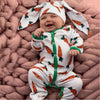 Infant Baby Boy Easter Bunny Outfit Long Sleeve Cartoon Carrot Print Romper Jumpsuit Pants Rabbit Ears Hat Set