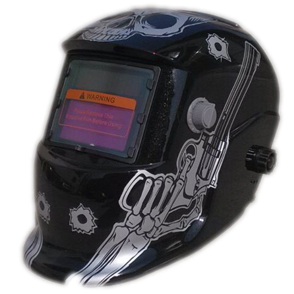 Welding Helmet Auto Darkening Lens in Lustrous Black Shade with Skull Graphic Design - Mega Save Wholesale & Retail